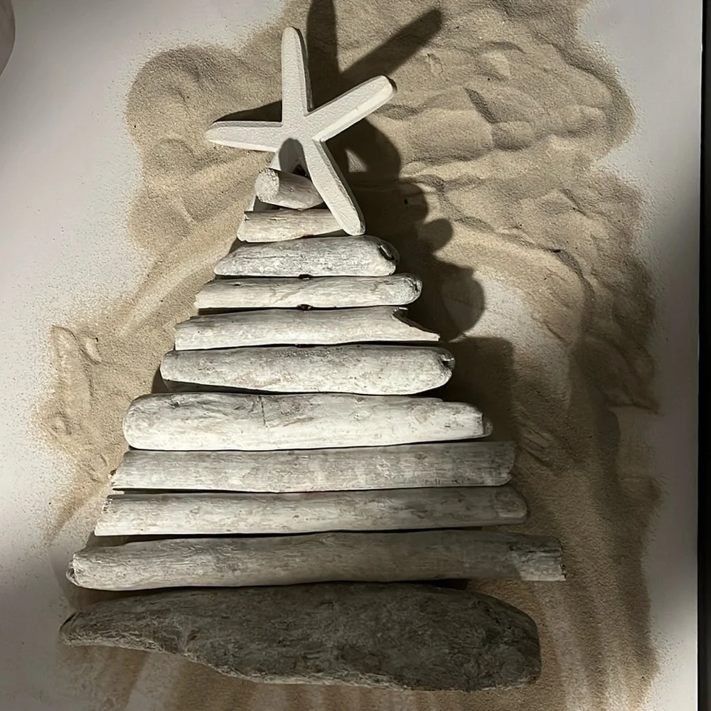 🆕 Coastal Driftwood Tree with Wood Star and Mini Ornaments Beach Tropical